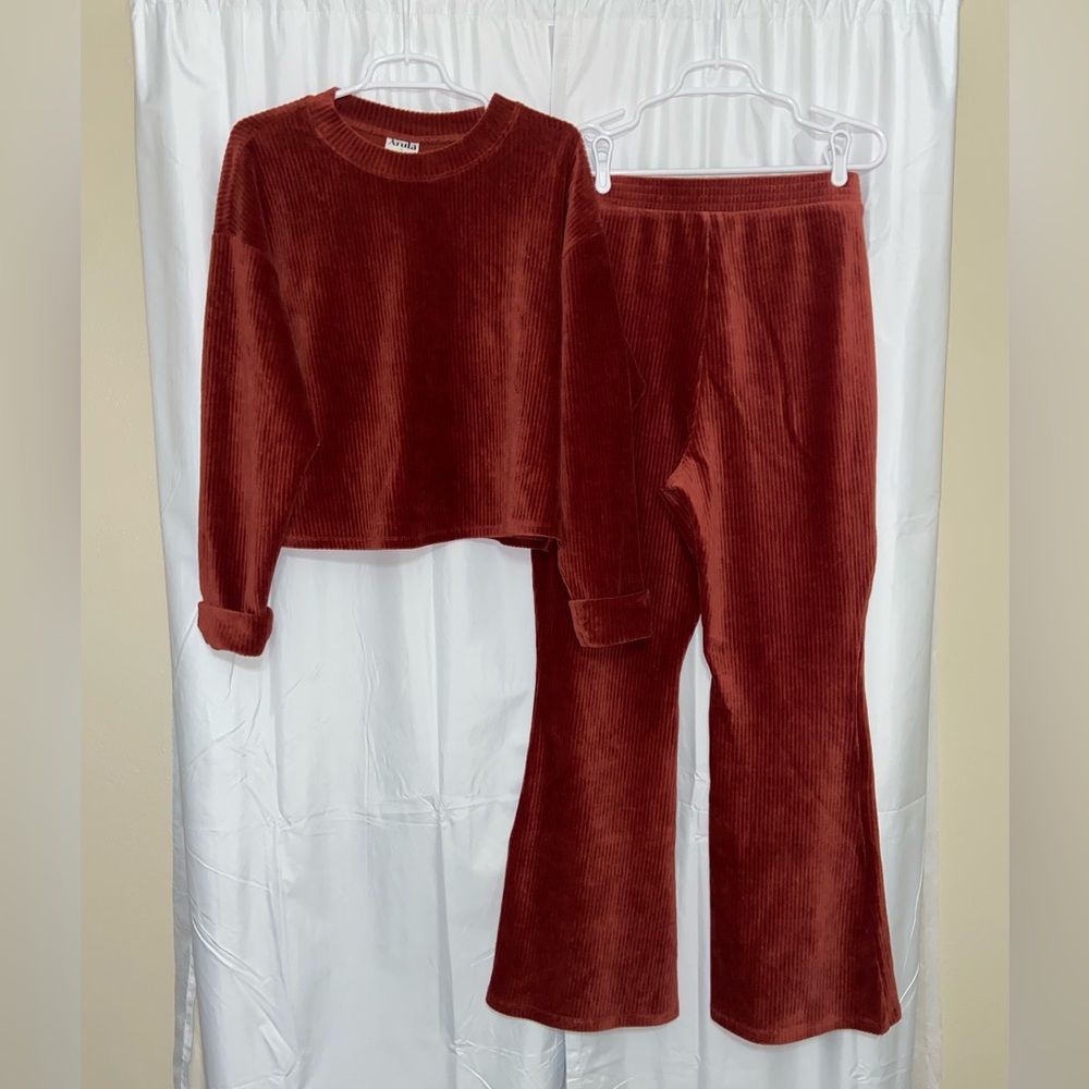 Burnt Orange Velour pant & shirt set - Size: 1X (A)